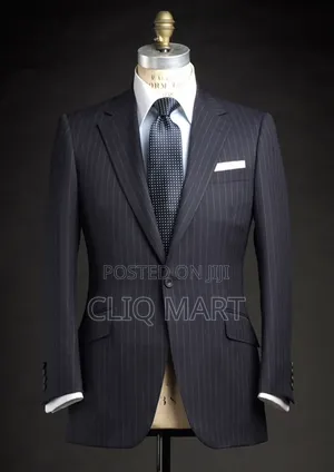 Grey Pinstripe Suit – Single-Breasted Notch Lapel, Handpicked Detail