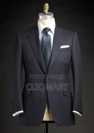 Grey Pinstripe Suit – Single-Breasted Notch Lapel, Handpicked Detail