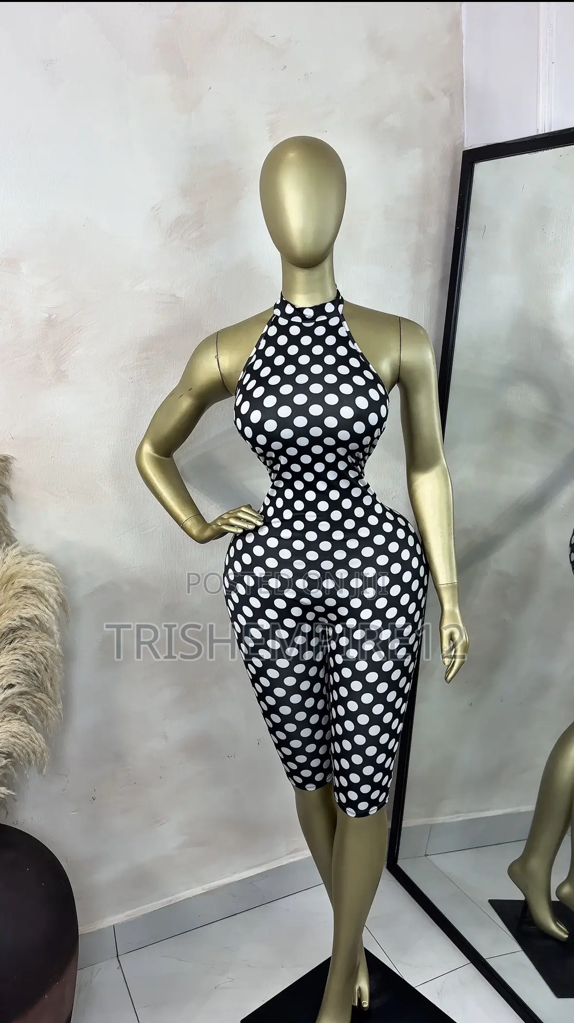 Polka Dot Halter Neck Backless Jumpsuit