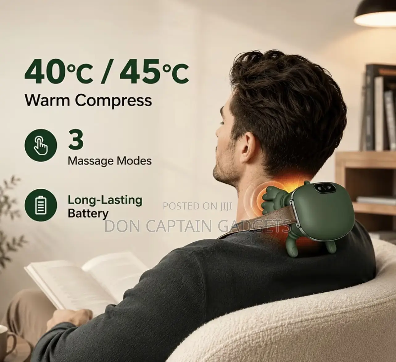 5D Kneading 4-Claw Shoulder Neck Massager, USB Rechargeable Heating