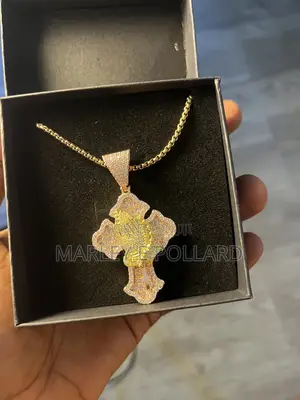 Rose Gold A+ CZ Diamond Cross Iced Out Pendant Rope Necklace