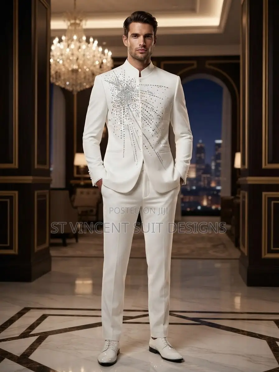 Luxury All White Stone Suit