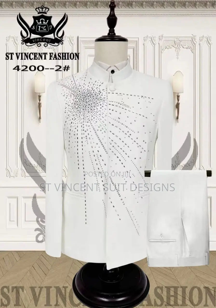 Luxury All White Stone Suit