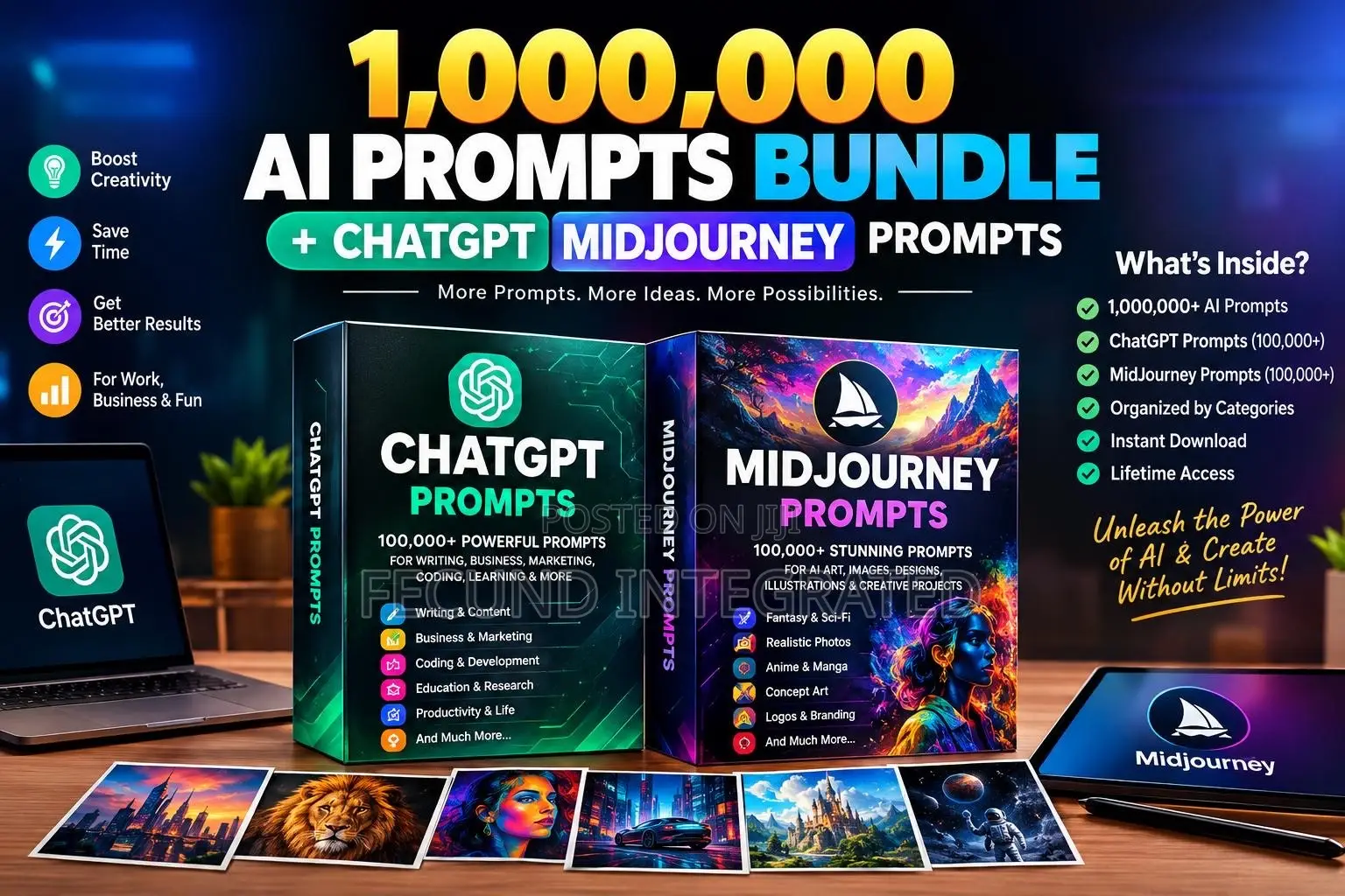 1,000,000 AI Prompts Bundle + ChatGPT Midjourney Prompts