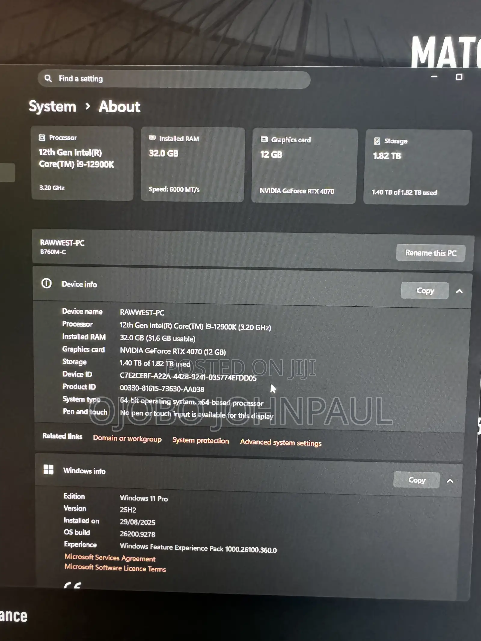 Desktop Computer 32GB Intel Core i9 SSD 1T