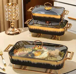 3pcs Luxury Ceramic Food Warmer Chafing Dish Set