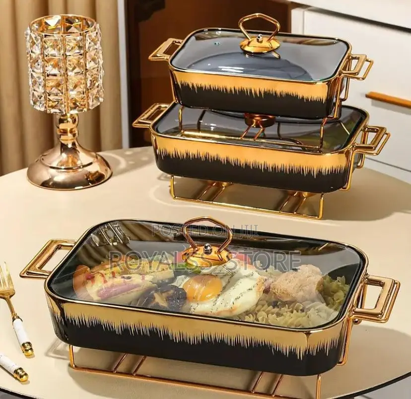 3pcs Luxury Ceramic Food Warmer Chafing Dish Set