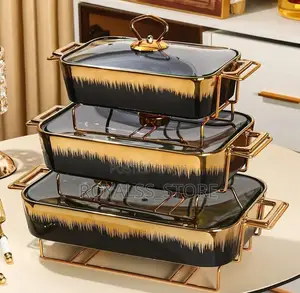 3pcs Luxury Ceramic Food Warmer Chafing Dish Set