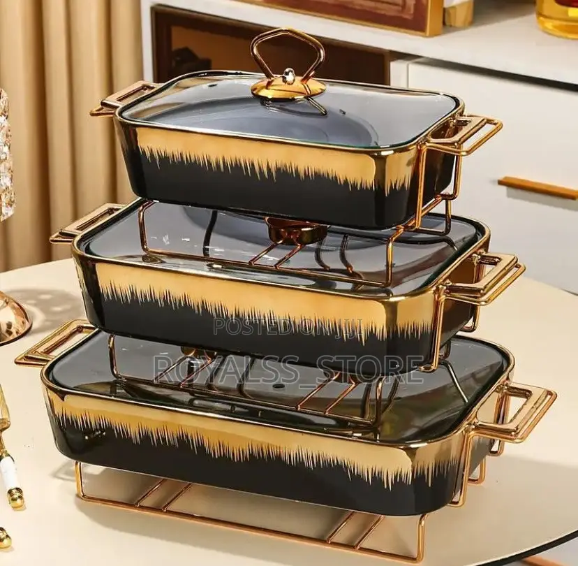 3pcs Luxury Ceramic Food Warmer Chafing Dish Set