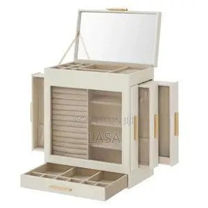 LASA 5 Layer Jewelry Box Organizer With 3 Side Drawers Large Mirror