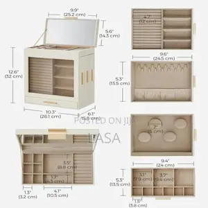 LASA 5 Layer Jewelry Box Organizer With 3 Side Drawers Large Mirror