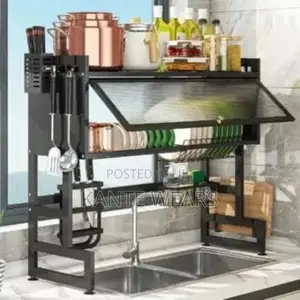 Over the Sink Double Layer Dish Rack With Cover - 85cm