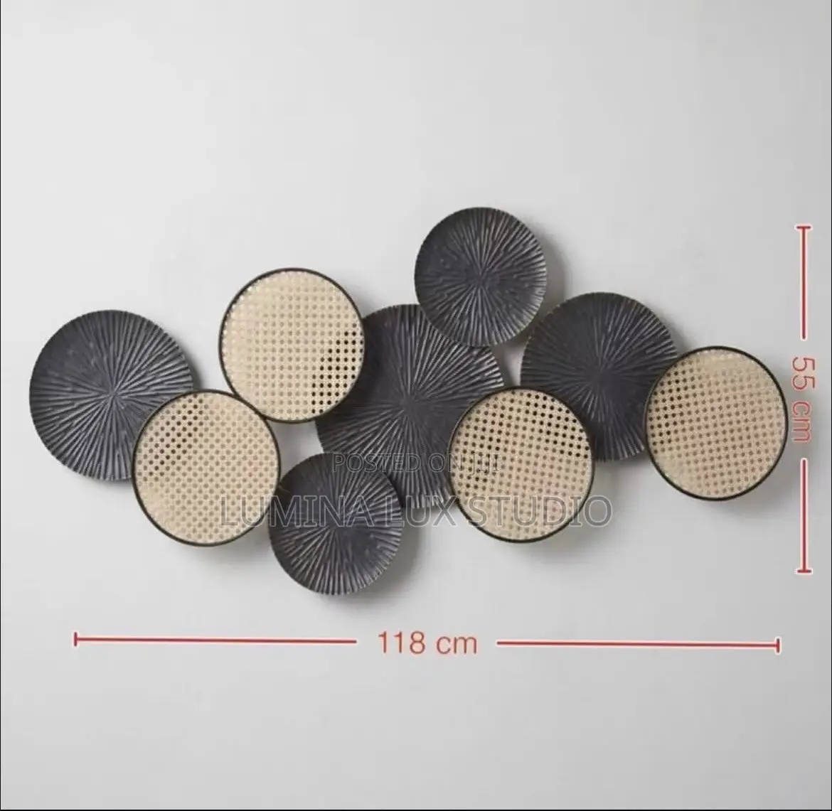 Luxury Metal Cane Webbing Overlapping Circle Wall Art (118cm X 55cm)