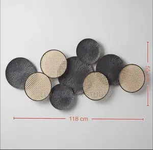 Luxury Metal Cane Webbing Overlapping Circle Wall Art (118cm X 55cm)