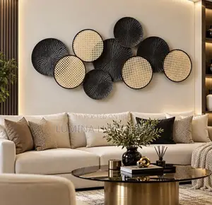 Luxury Metal Cane Webbing Overlapping Circle Wall Art (118cm X 55cm)