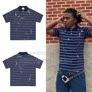 Designer Paint Splatter Striped Polo Shirt