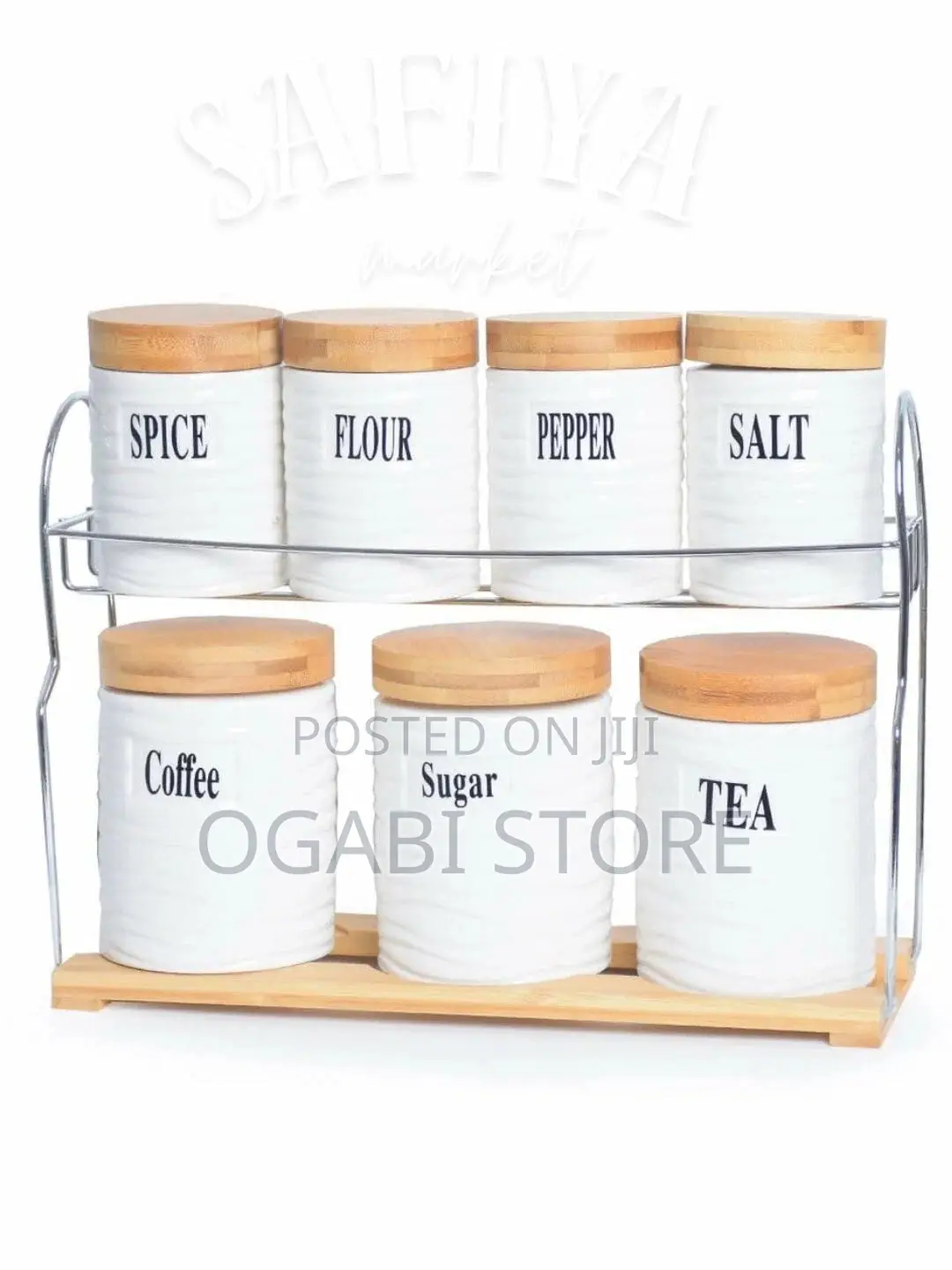 7PCS White Marble Design Kitchen Storage Set With Bamboo Base