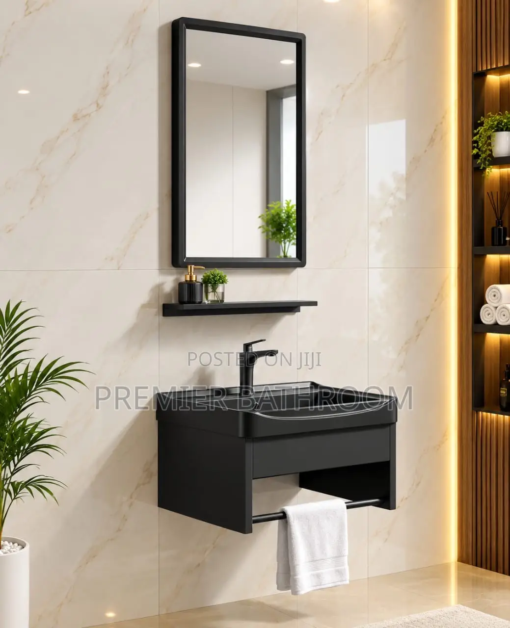 Black Small Hanging Basin With Mirror