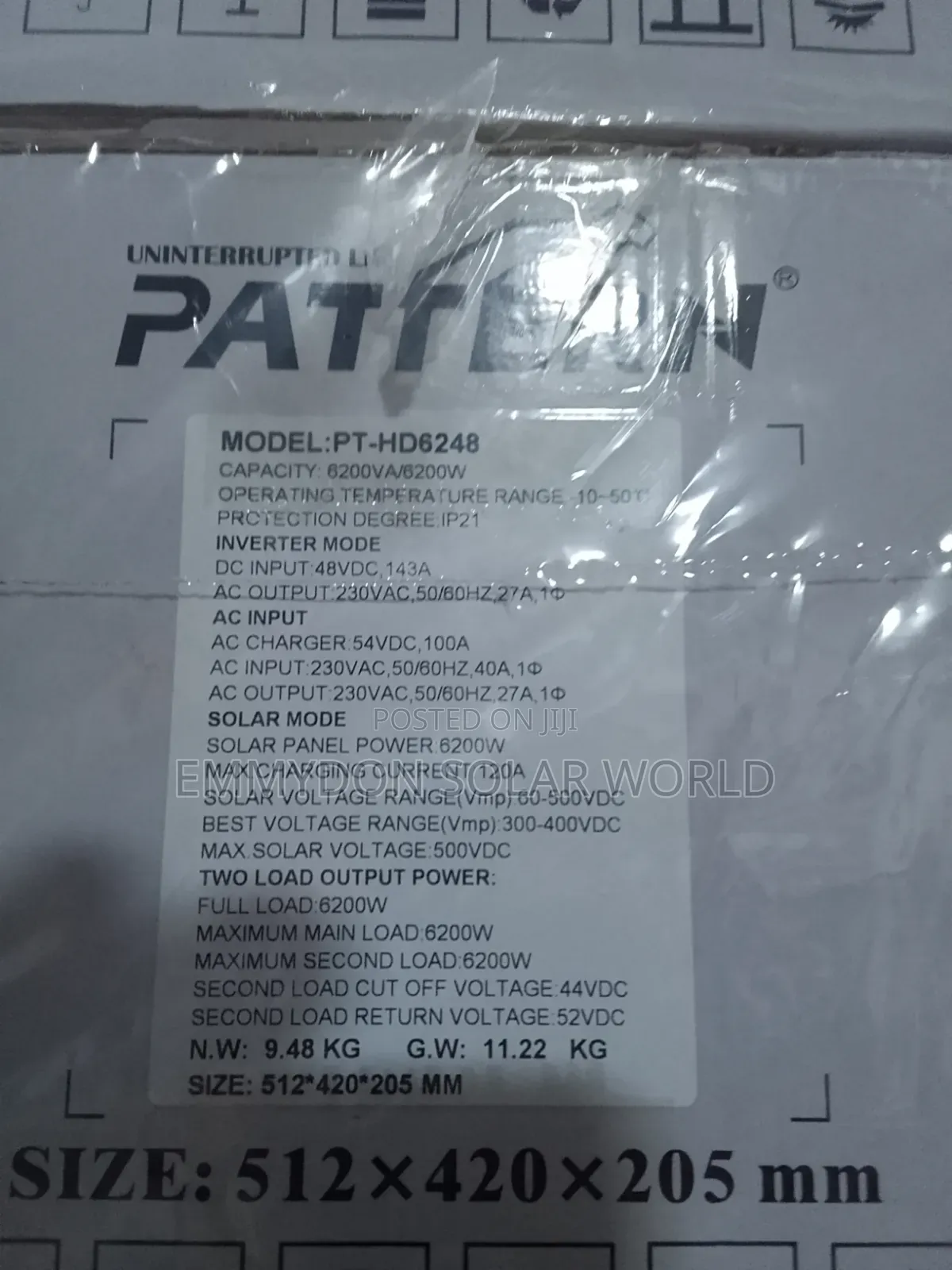 PATTERN SOLAR Hybrid Inverter 6.2kva 48v Non Parallel