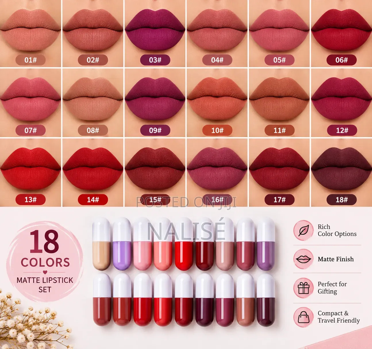 18-Color Matte Capsule Lipstick Set – Rich Shades