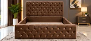 Luxury Brown Velvet Bed – Elegant Tufted Design for Modern Bedrooms