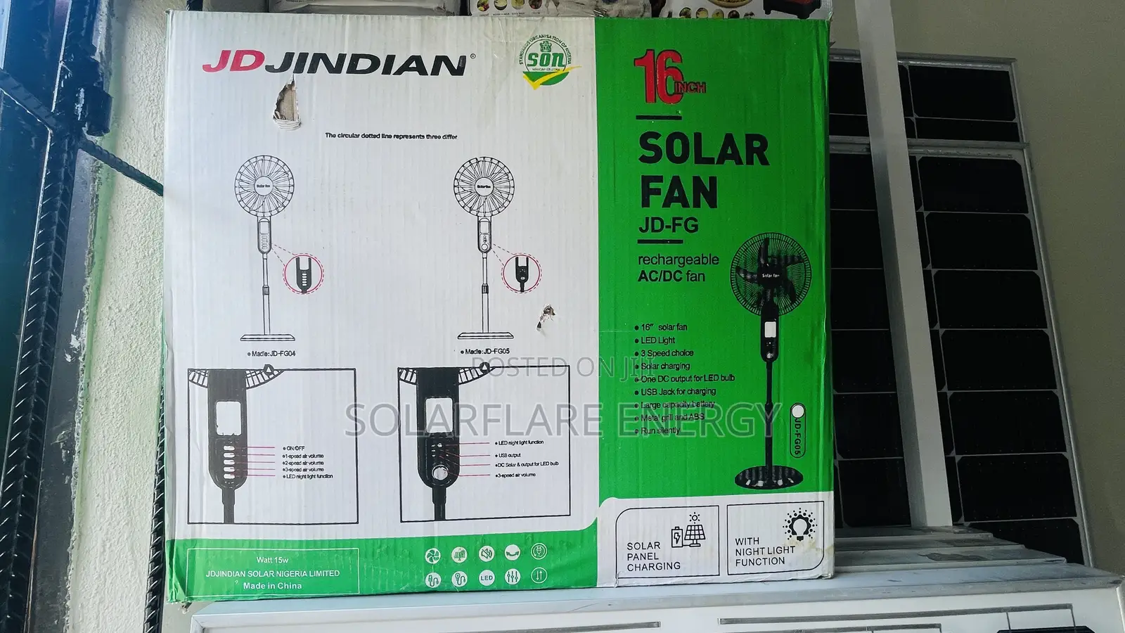 Jd Dindian 16inch Solar Fan