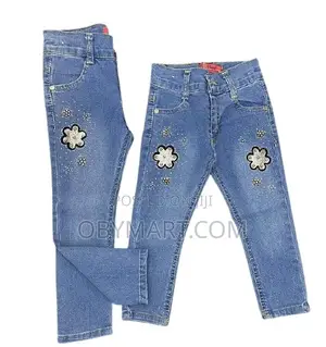 Flower Design Turkey Girls Jeans Trouser