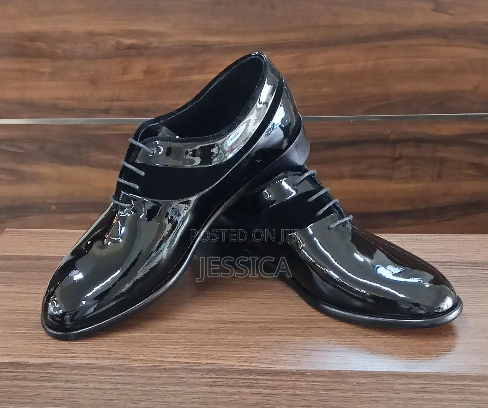 Black Patent Leather With Sued Design