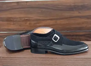 Men's Black Leather With Sued and Buckle Top