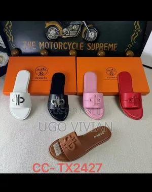 Designer Flat Slippers With Metal Logo