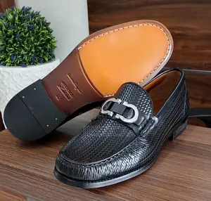 Men's Black Mat Pattern Leather Shoe