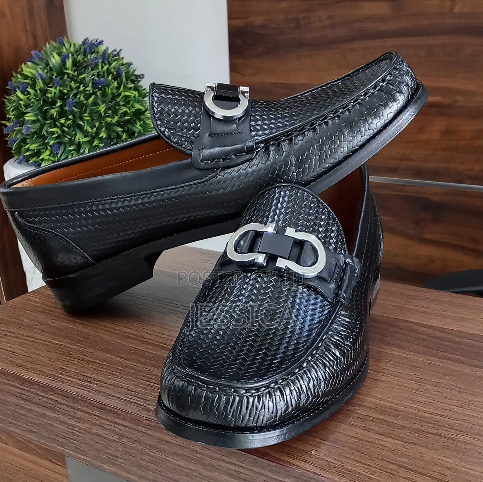 Men's Black Mat Pattern Leather Shoe