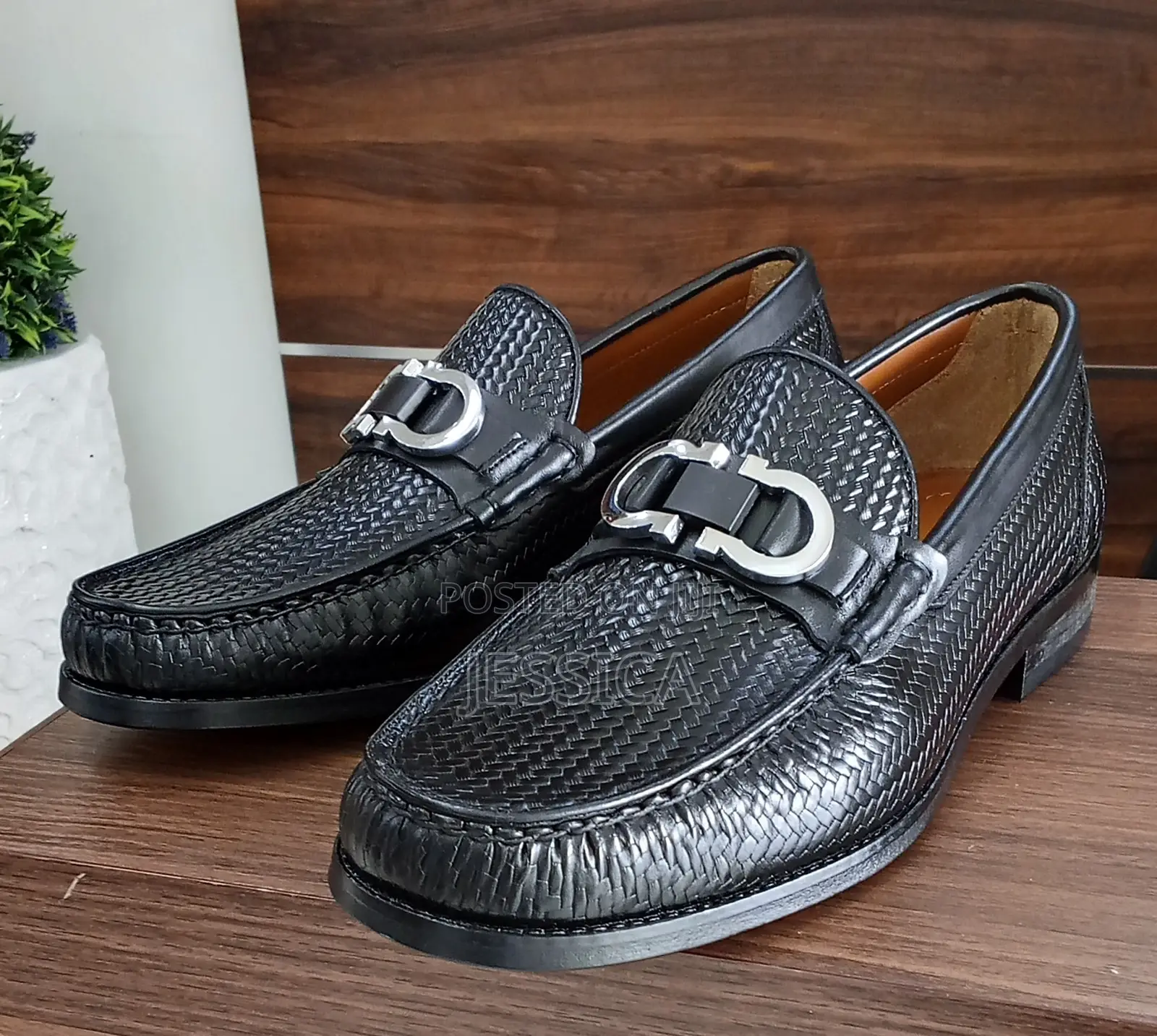 Men's Black Mat Pattern Leather Shoe