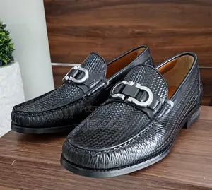 Men's Black Mat Pattern Leather Shoe