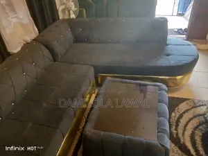 Solid Comfy Channel-Tufted L Shaped Sofa Set + Center Table for Sale