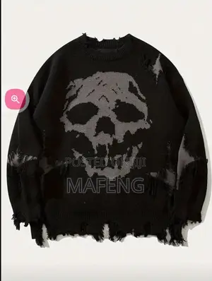 Gangsta Skull Printed Sweatshirt Polo Wear With Ripped Details