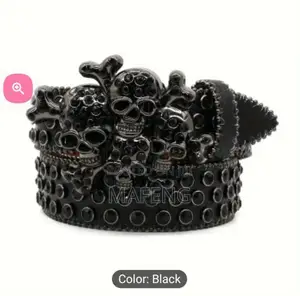 Gangsta Belt With Rhinestone Details and Skull Details