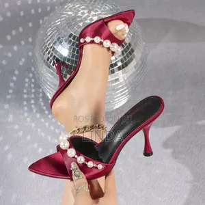 Luxury Pearl-Trimmed Burgundy Stiletto Mules