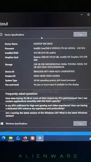 Laptop Alienware M15 r3 32GB Intel Core i7 HDD+SSD 1T