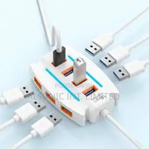 10-Port USB 2.0 Hub With RGB Lighting, High-Speed Multi Hub Splitter