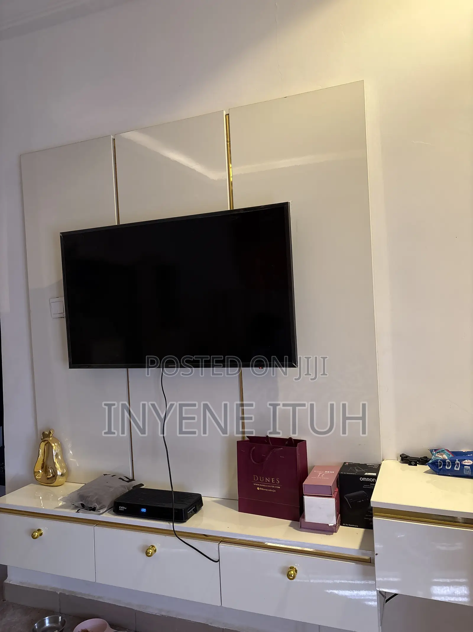 TV Console, Mirror, Drawer and Chair