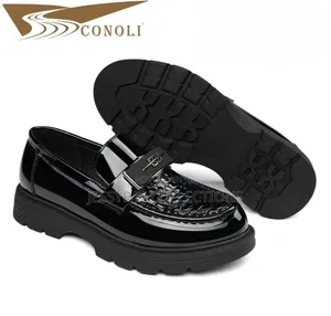 Unisex Black Patent Children’s Chunky Sole Loafers