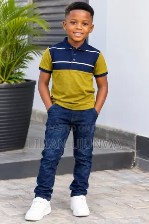 Boys Quality Polo Top Olive/Navy - Age 5/6 7/8yrs