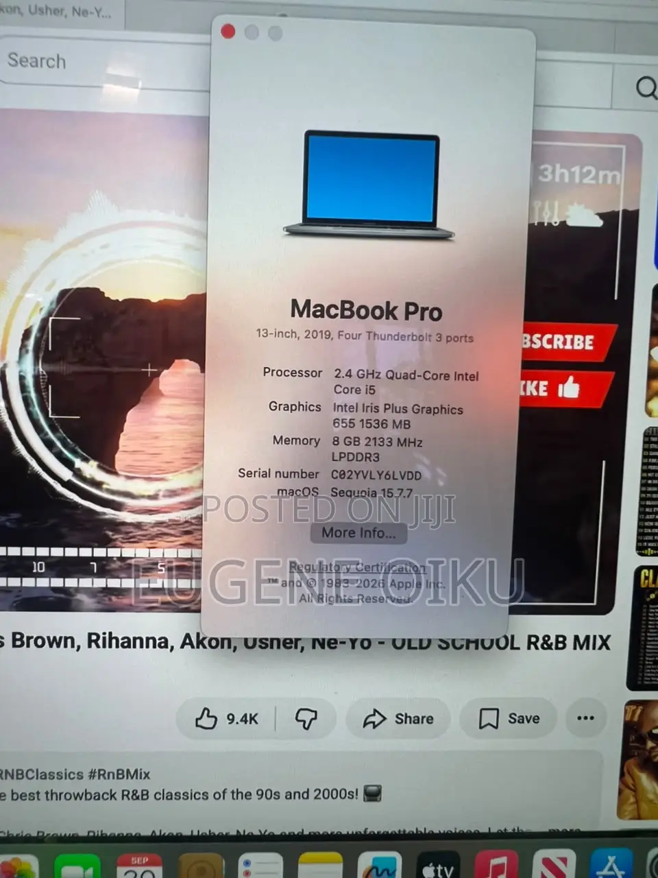 Laptop Apple MacBook Pro 2019 8GB Intel Core i5 SSD 256GB