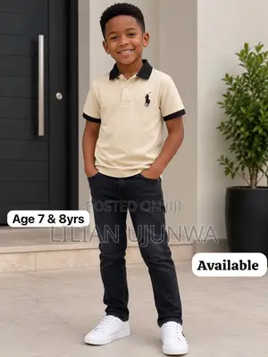 Boys 2pcs Polo Set Cream/Black - Age 7 8yrs