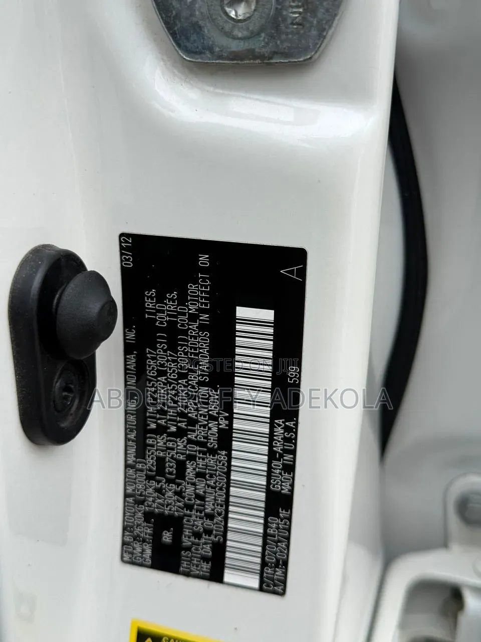 Toyota Highlander SE 2012 White
