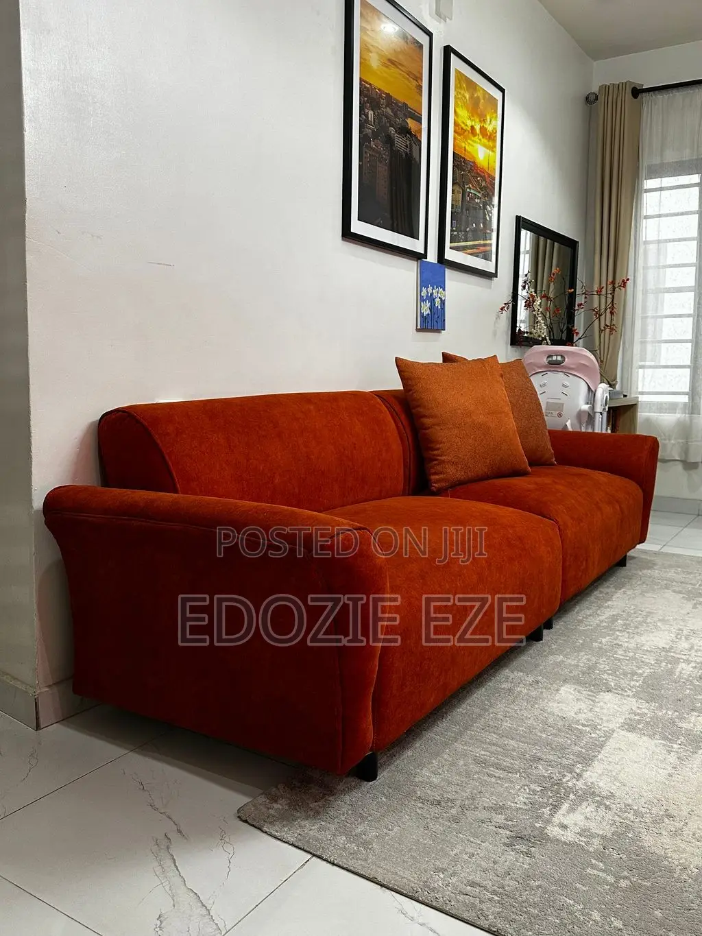 Plush Rust Orange Modern Sofa