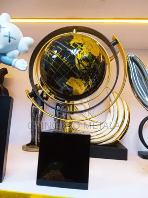 Big Gold Metal Globe Decor Piece