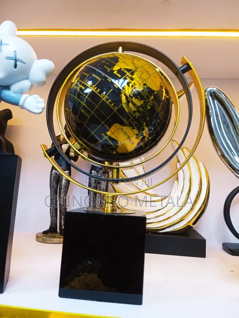 Big Gold Metal Globe Decor Piece