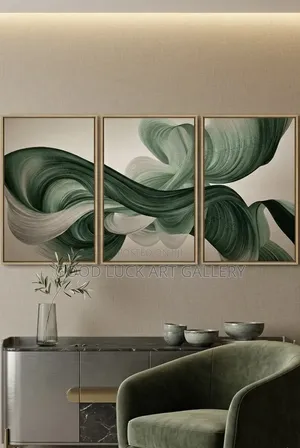 Green Abstract Waves Lines Framed Canvas